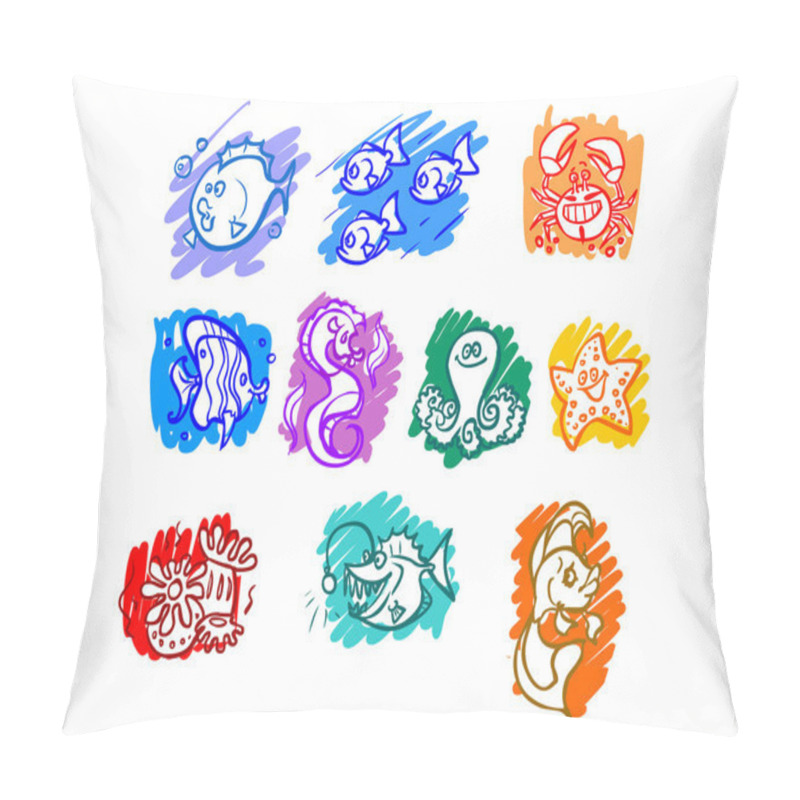 Personality  The Illustration Of Cartoon Sea Animals With Background Pillow Covers