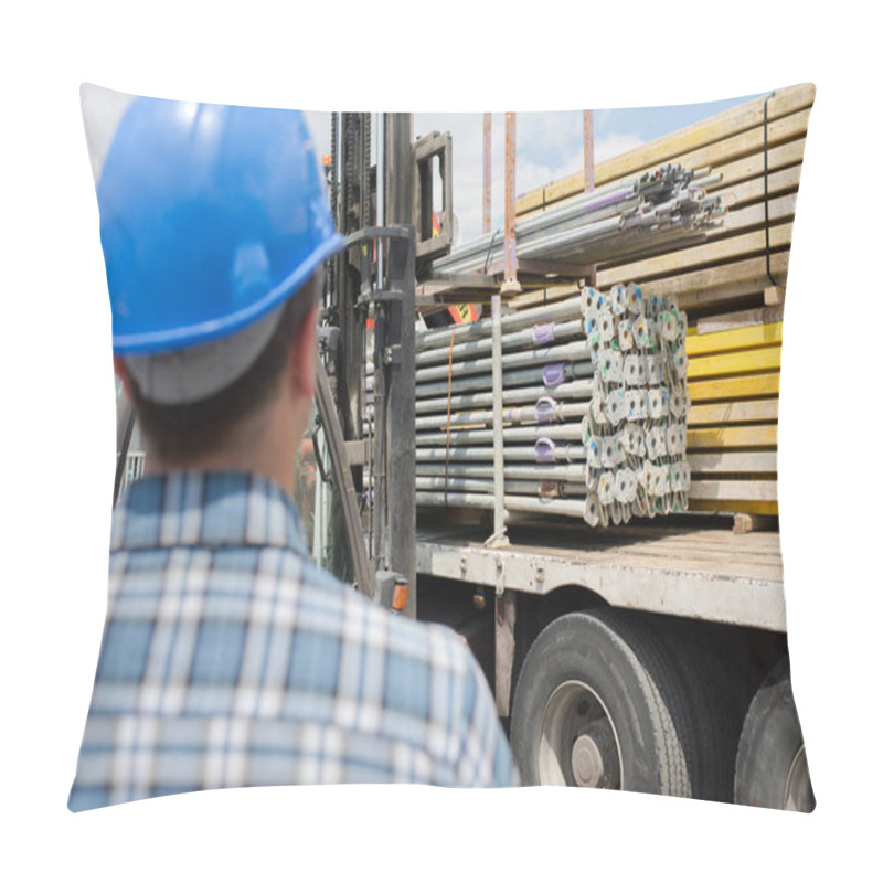 Personality  Rear View Of Man Looking At Lorry Load Of Materials Pillow Covers