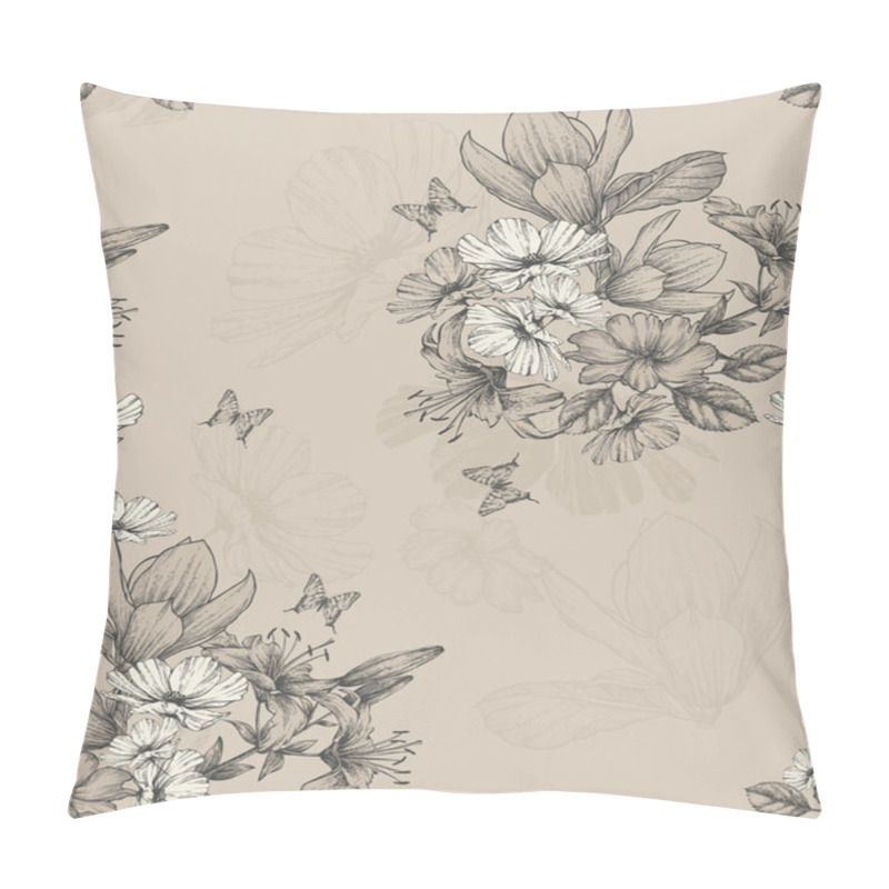 Personality  Seamless Floral Background With Magnolia. Vector Illustration Pillow Covers