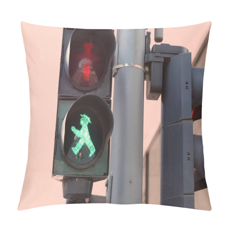 Personality  Berlin, Germany - August 20, 2017: Traffic Light And The Green Symbol Called Ampelmann Pillow Covers