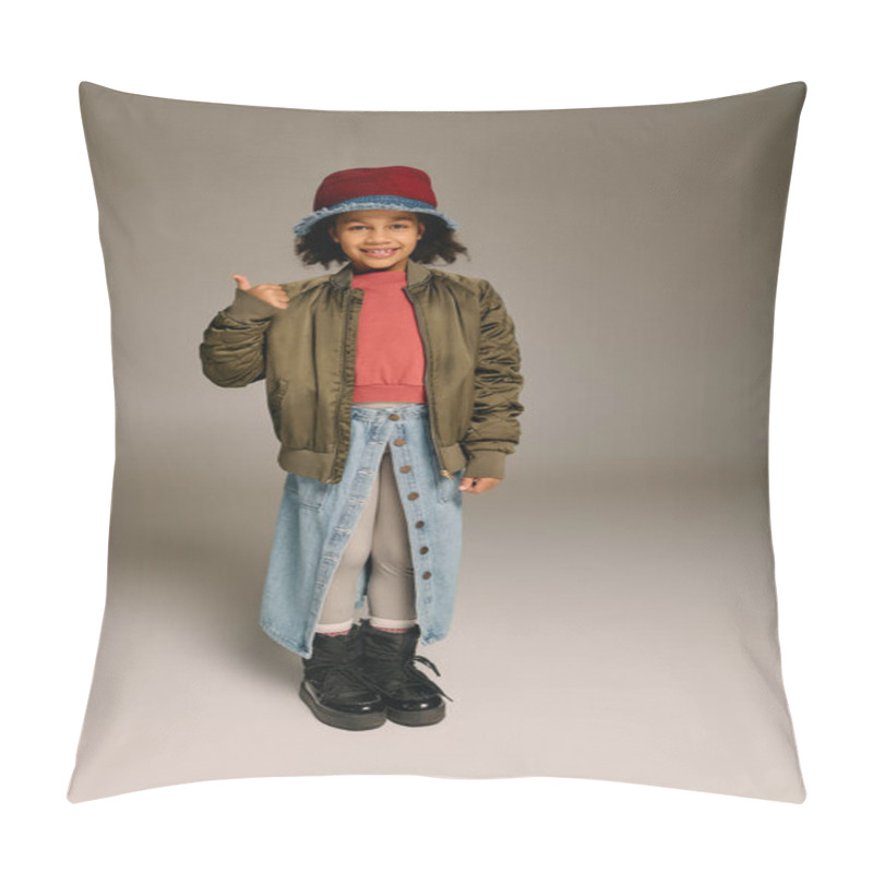 Personality  A Cheerful Girl Dressed In Stylish Winter Attire Showcases Festive Vibes For Christmas. Pillow Covers