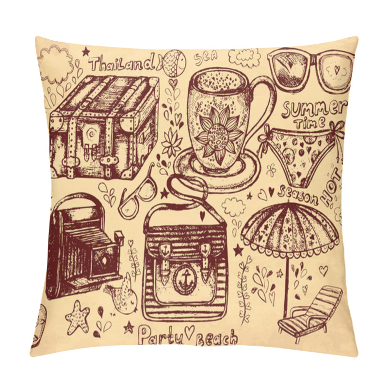 Personality  Vector Hand Drawn Illustration. Pencil Hand Drawn Illustration On Theme Travels Pillow Covers