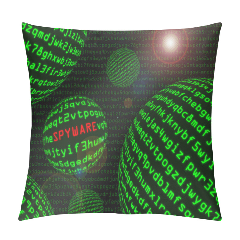 Personality  Spyware Among Spheres Of Green Machine Code With Lens Flare Pillow Covers