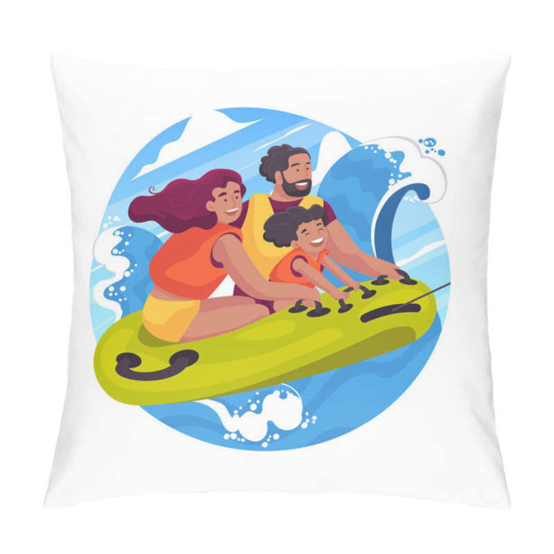 Personality  Tubing Isolated Cartoon Vector Illustration. Family Sitting On A Big Inflated Tube, Aquatic Park Fun Activity, Children Riding With Parents, Tubing Attraction, Splash Of Water Vector Cartoon. Pillow Covers