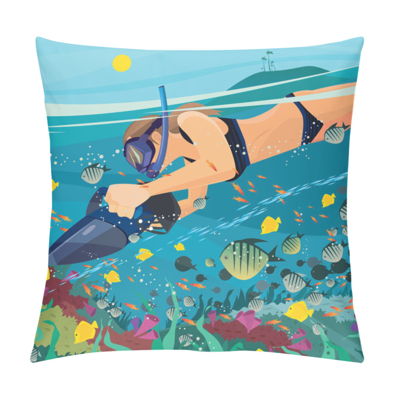 Personality  Girl Exploring The Underwater World Pillow Covers