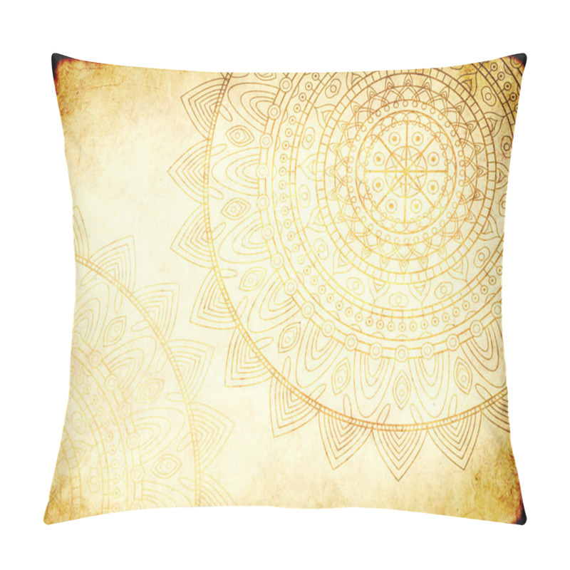 Personality  Horizontal Or Vertical Retro Grunge Background With Paper Texture And Zentangle Mandala Pattern. Vintage Backdrop With Round Geometric Ornament Pillow Covers