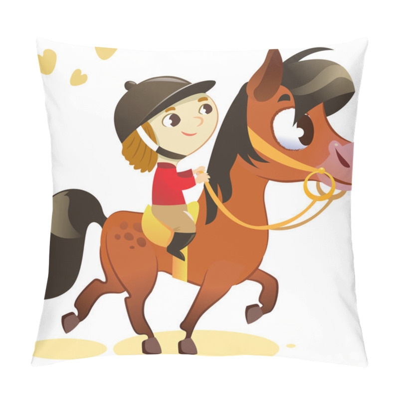 Personality  Child Riding Small Horse: Image Isolated On White Background Pillow Covers