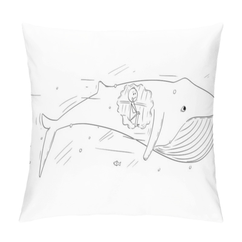 Personality  Vector Cartoon Illustration Of Man Sitting Inside Of Whale, Biblical Story Of Jonas Or Jonah And The Whale Pillow Covers