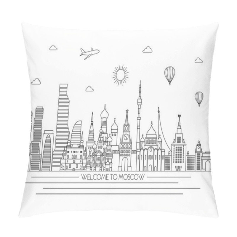 Personality  Moscow Detailed Skyline. Vector Line Illustration. Line Art Style. Pillow Covers