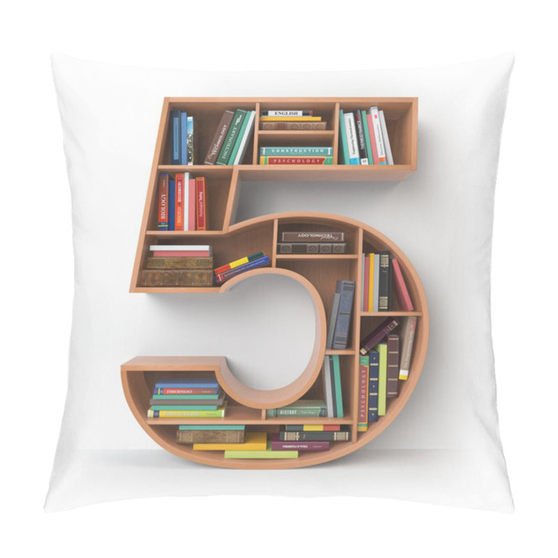 Personality  Number 5 Five. Alphabet In The Form Of Shelves With Books Isolat Pillow Covers