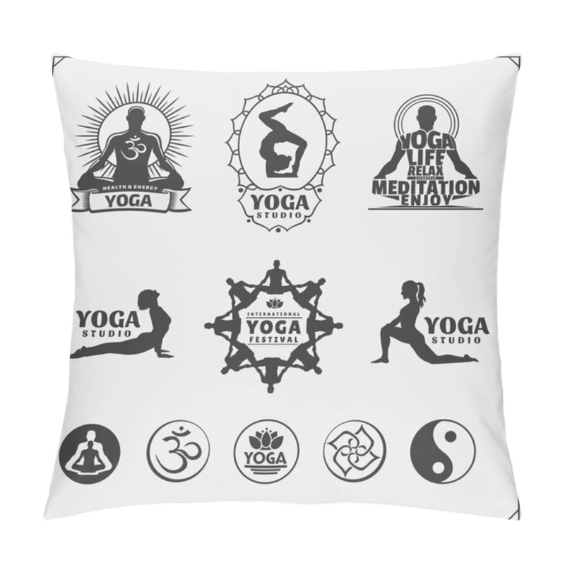 Personality  Set Of Yoga Labels, Logos And Design Elements For Yoga Or Fitness Studio. Pillow Covers