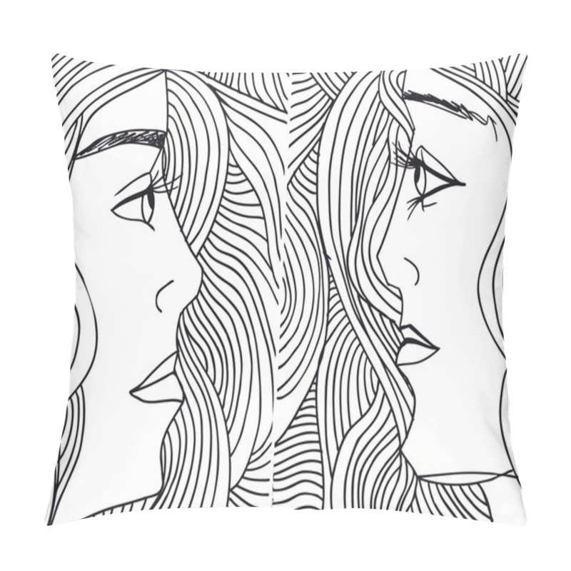 Personality  Abstract Sketch Of Women Face. Vector Illustration. Pillow Covers