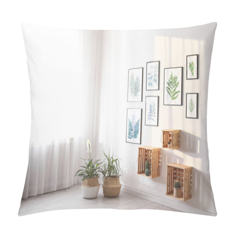 Personality  Beautiful Paintings Of Tropical Leaves On White Wall In Living Room Interior Pillow Covers