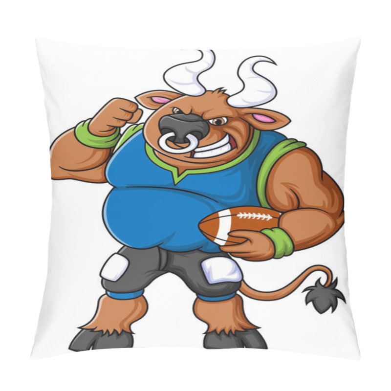 Personality  The Bull Mascot Of American Football Complete With Player Clothe Of Illustration Pillow Covers