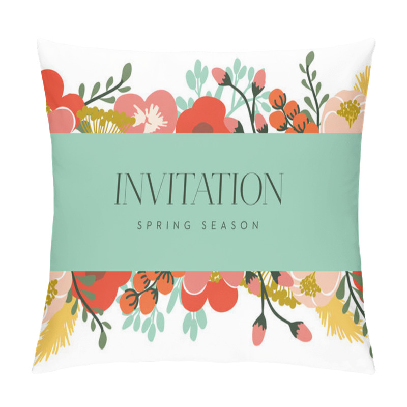 Personality  Invitation Card With A Turquoise Banner And Floral Background. Pillow Covers