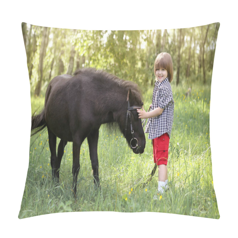 Personality  Boy And Pony Walking In The Woods Pillow Covers