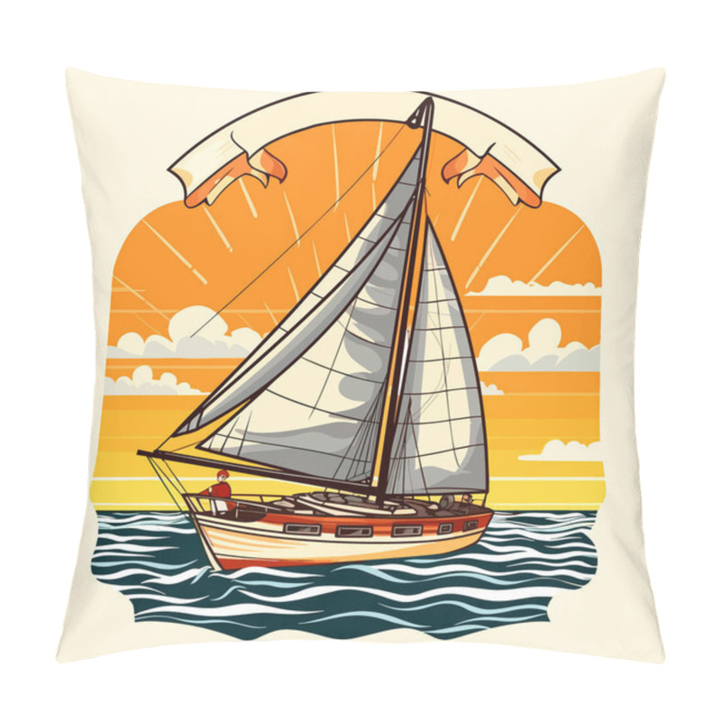 Personality  Sailboats At Sea. Yacht Club. Marine Dock. Cartoon Vector Illustration. Label, Sticker, T-shirt Printing Pillow Covers