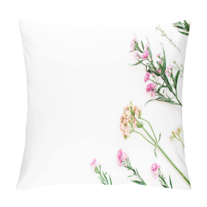 Personality  Pink Wildflowers On White Background Pillow Covers