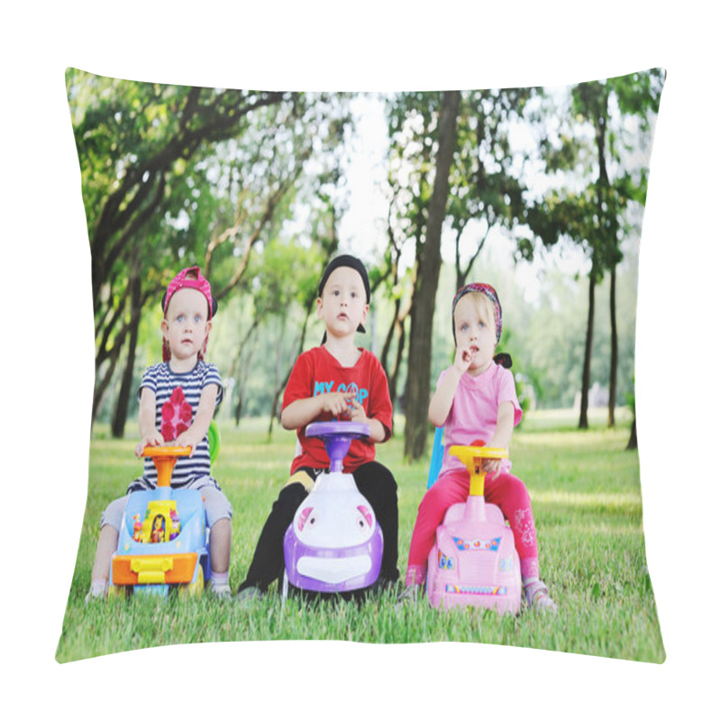 Personality  Little Boy And Two Little Girls Driving Toy Cars Pillow Covers