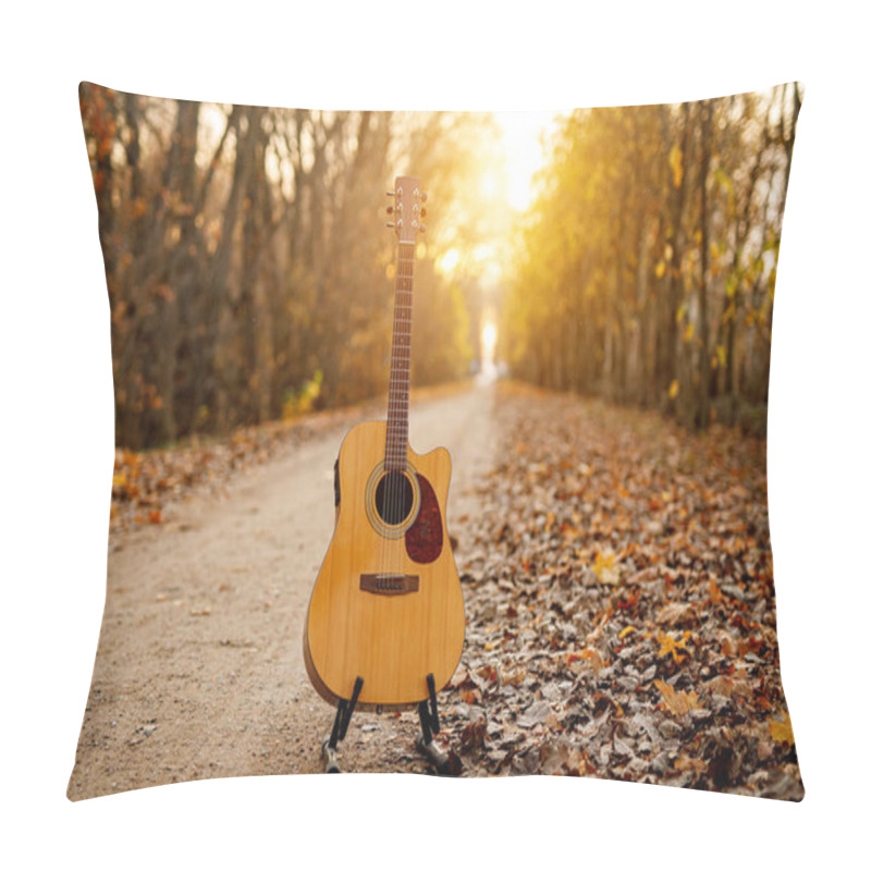 Personality  Acoustic Guitar In The Autumn Forest Pillow Covers