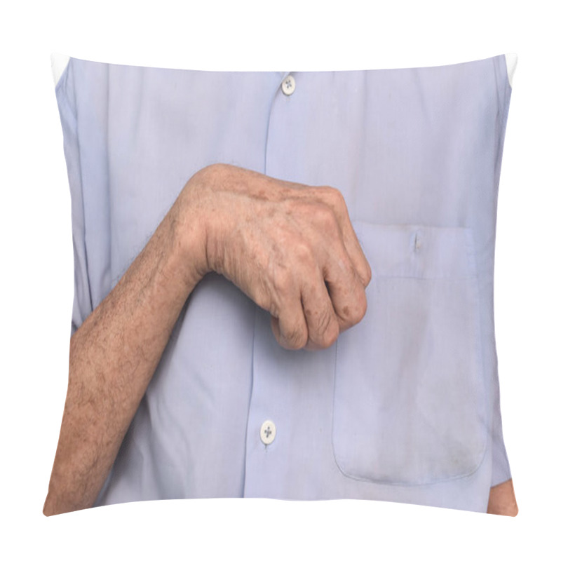 Personality  Hand Muscle Rigidity And Finger Flexion Of Asian Elder Man. Pillow Covers