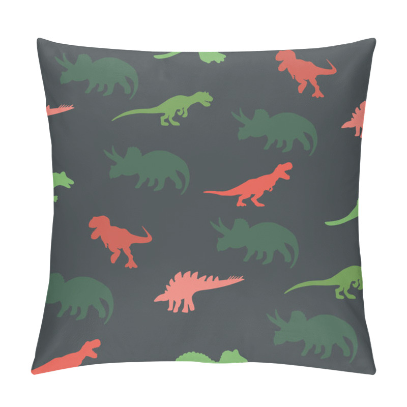 Personality  Colourful Contrast Dinosaurs Silhouette Seamless Pattern On  Green Colour Background Pillow Covers