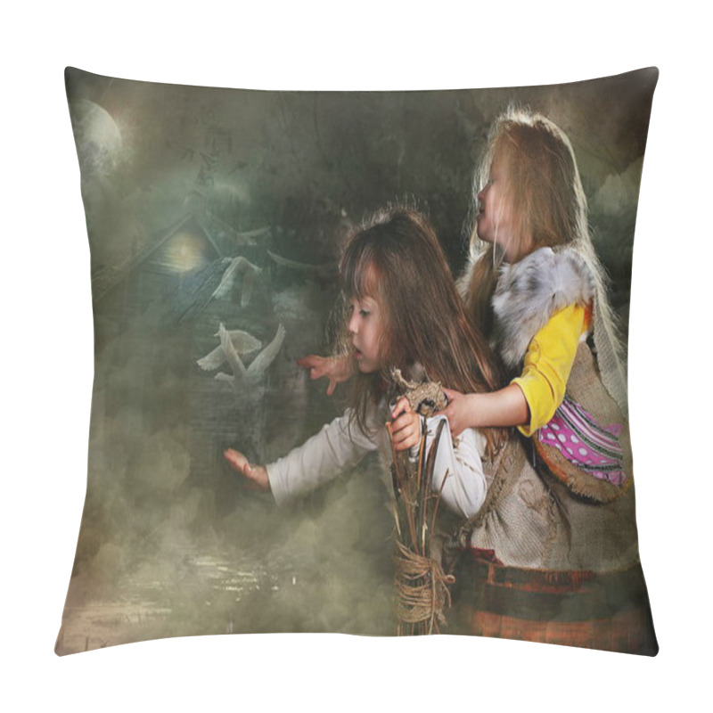 Personality  Two Girls Dress Up As Fairytale Characters, Fairytale Character Grandma Ezhka Pillow Covers