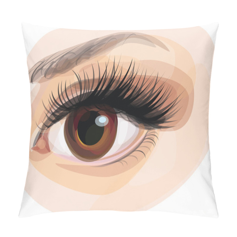 Personality  Vector Of Beautiful Brown Woman's Eye. Pillow Covers