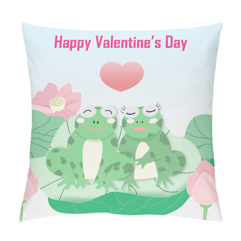 Personality  Happy Valentines Day With Two Frogs On The Lotus Leaf. Pillow Covers