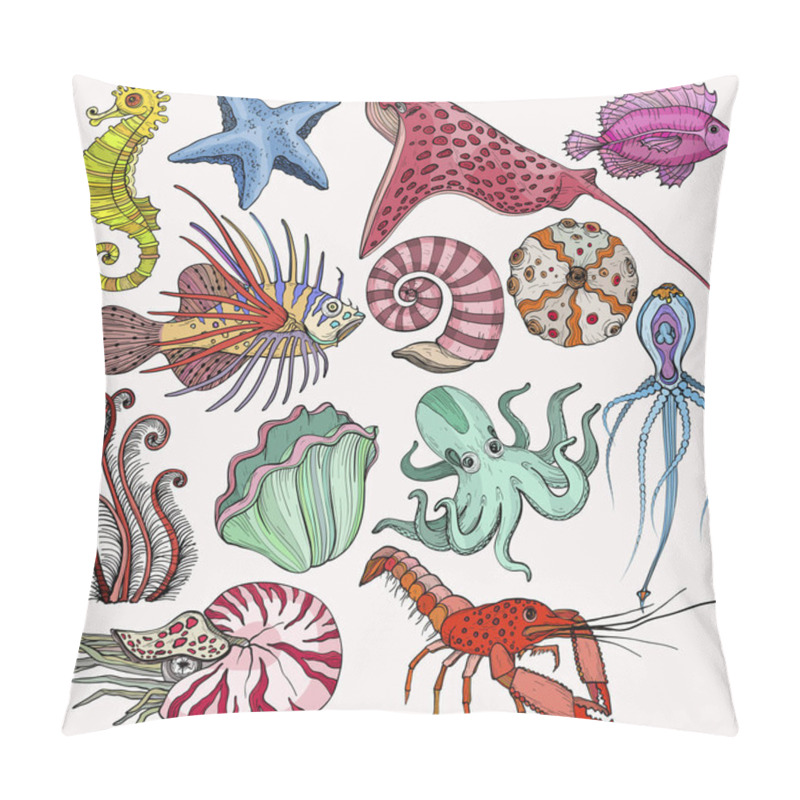 Personality  Set With Marine Life Organisms. Pillow Covers