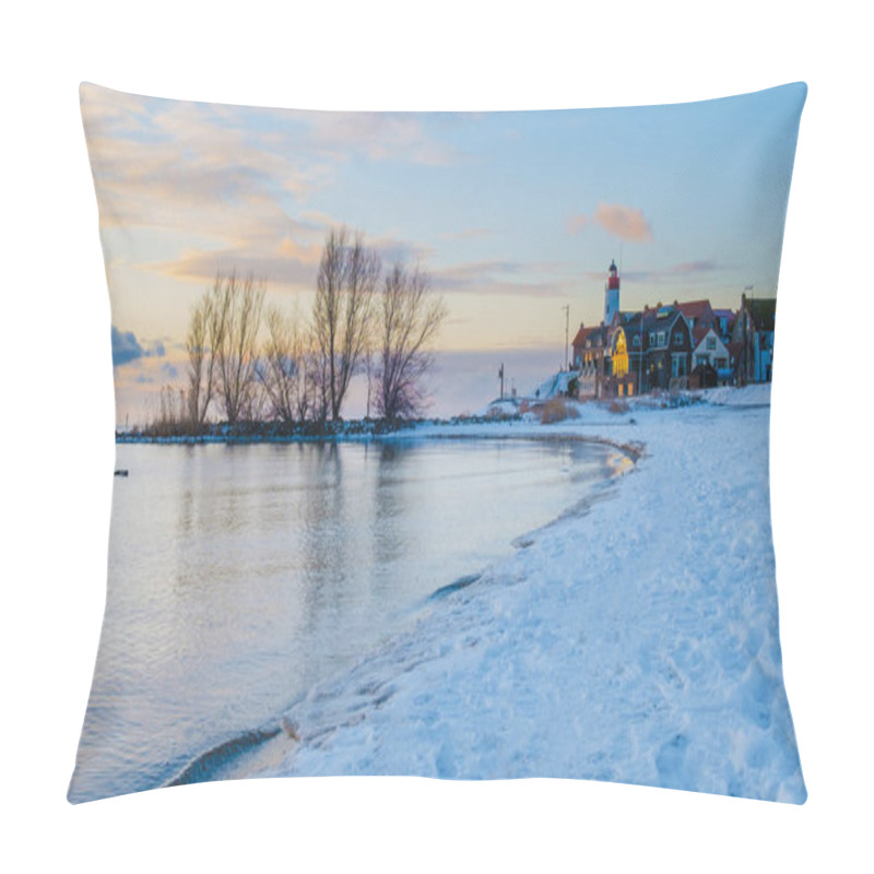 Personality  Lighthouse Of Urk During Winter With Snow Landscape In The Netherlands Pillow Covers