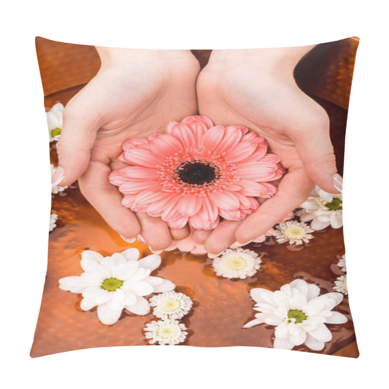 Personality  Cropped View Of Woman Making Spa Procedure With Flowers In Beauty Salon, Nail Care Concept Pillow Covers