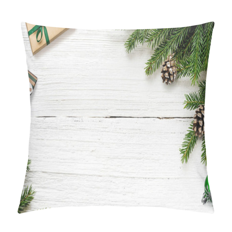 Personality  Christmas Fir Tree Branches With Gift Boxes Background Pillow Covers