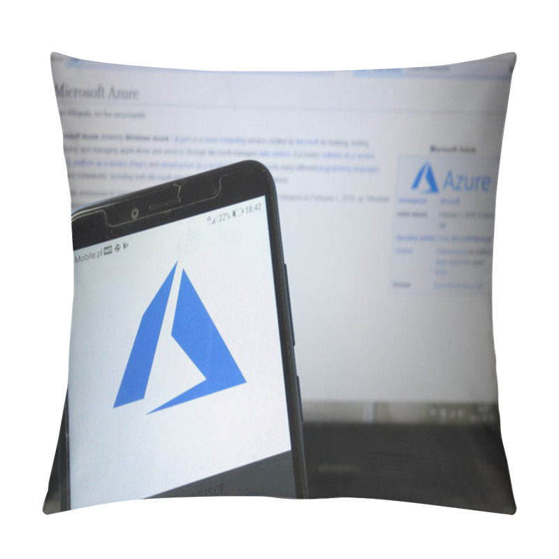 Personality  KONSKIE, POLAND - August 18, 2019: Microsoft Azure Logo On Mobile Phone Pillow Covers