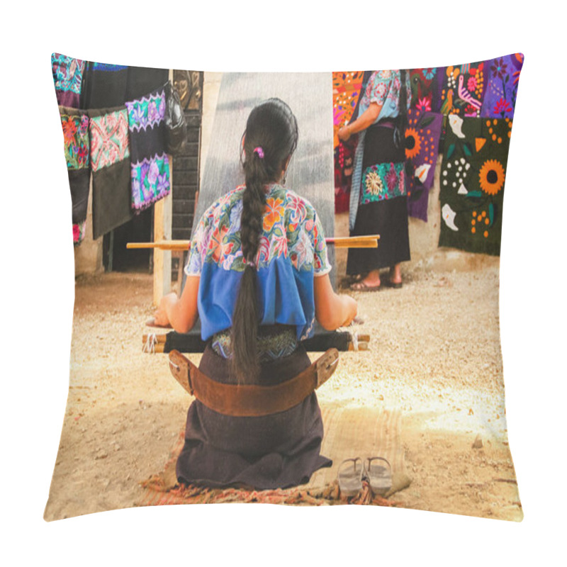 Personality  Mexican Woman Working Loom In Chiapas Mexico Pillow Covers