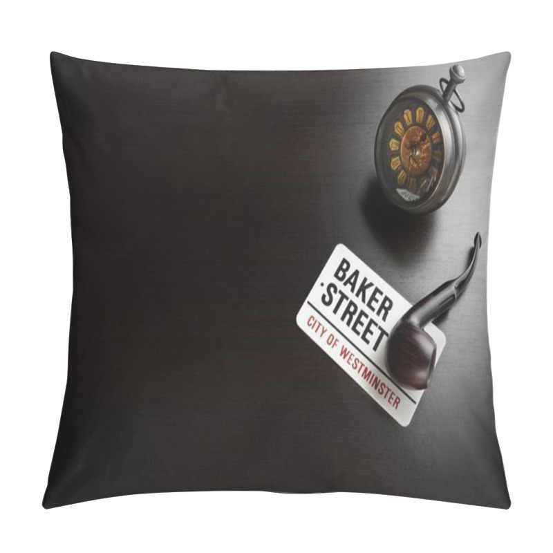 Personality  Baker Street Sign And Sherlock Holmes Symbol On Black Table Pillow Covers