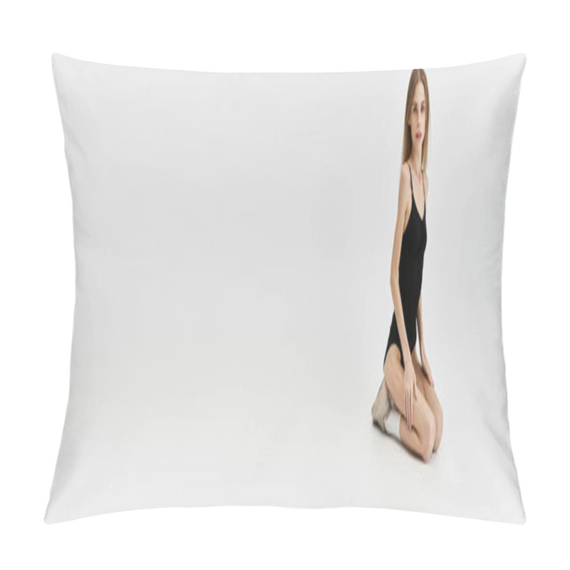 Personality  A Young Woman Kneels On The Floor, Embodying The Struggle Of Anorexia In A Stark Background. Pillow Covers