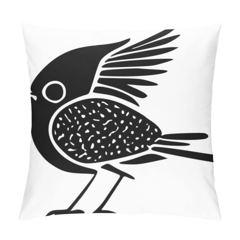 Personality  Black And White Of Illustration Of A Bird Pillow Covers