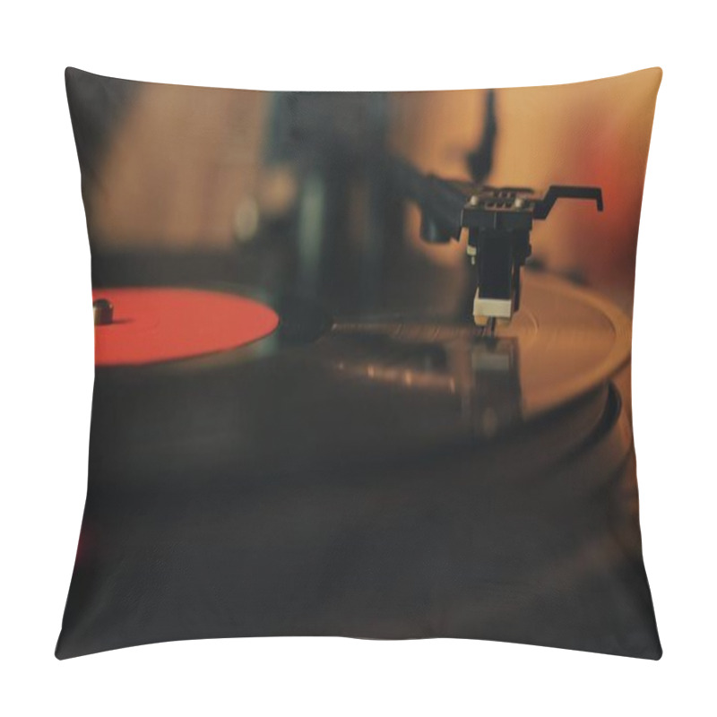 Personality  A Retro-styled Spinning Record Vinyl Player. Close Up. Pillow Covers