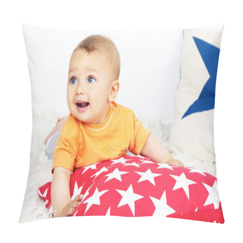 Personality  Cute Baby Boy Lying With Pillow On Floor In Room Pillow Covers