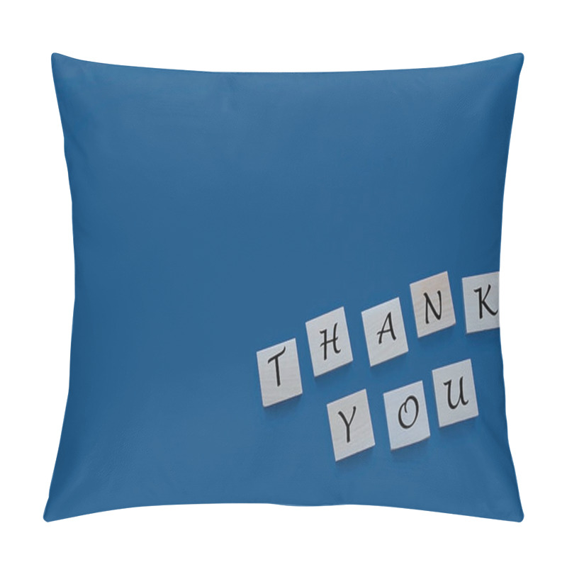 Personality  Thank You Words From Letters On A Blue Background. Thank You Phrase, Thank You Concept, Place For Text. 2020 Color Classic Blue. Pillow Covers