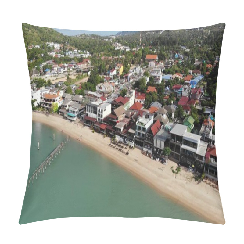 Personality  Fisherman Village On Seashore. Aerial View Of Typical Touristic Place On Ko Samui Island With Souvenir Shops And Walking Street On Sunny Day. Architecture In Asia, Local Settlement Drone View. Pillow Covers