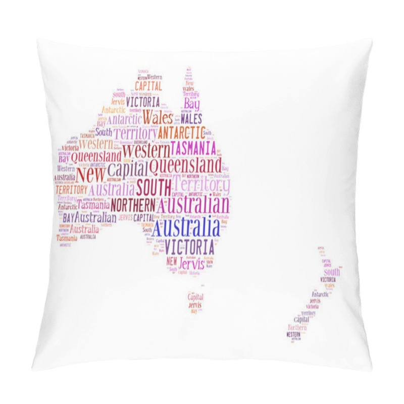 Personality  Australia Map And Words Cloud With Larger Cities Pillow Covers