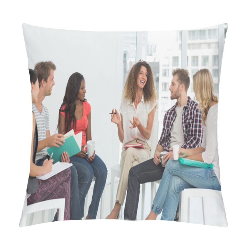 Personality  Smiling Therapist Speaking To A Rehab Group Pillow Covers