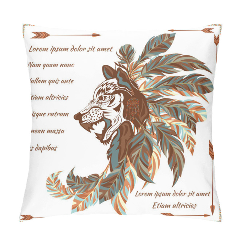 Personality  Envelope In Ethnic Style Image Of The Wolf With Feathers, Arrows Pillow Covers