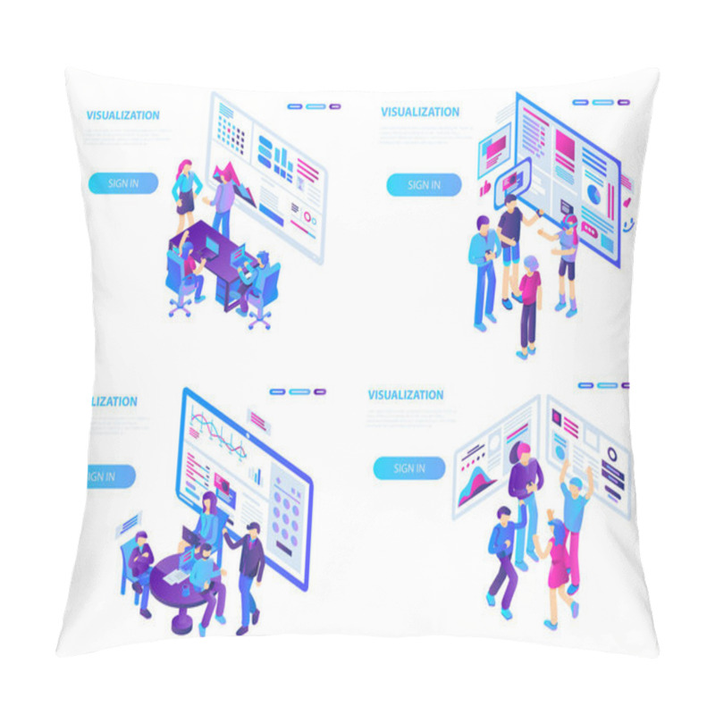 Personality  Visualization Banner Set, Isometric Style Pillow Covers