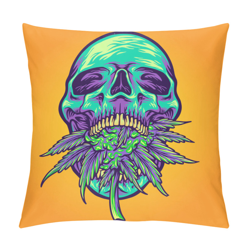 Personality  Green Head Skull With Kush Vector Illustrations For Your Work Logo, Merchandise T-shirt, Stickers And Label Designs, Poster, Greeting Cards Advertising Business Company Or Brands Pillow Covers