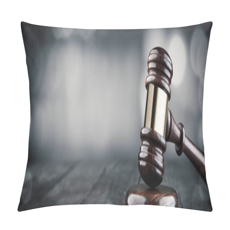 Personality  Gavel And Block On Wooden Desk With Bokeh Background - Law And Justice / Auction Concept Pillow Covers