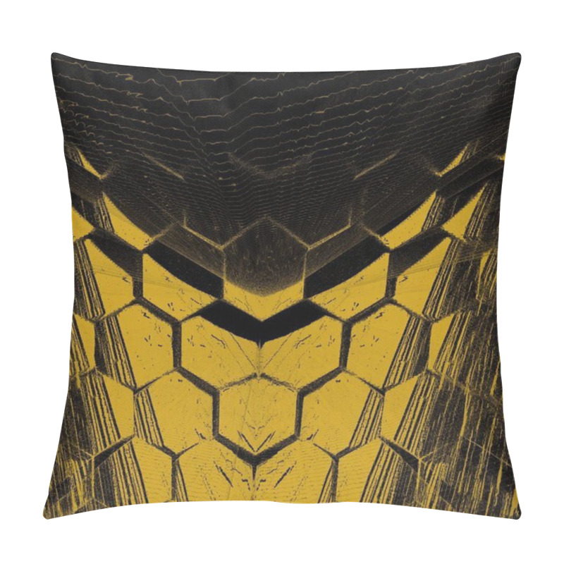 Personality  Bright Yellow Gold Hexagonal Patterns On Black Background Generating Many Intricate Shapes And Designs In A Square Format Pillow Covers