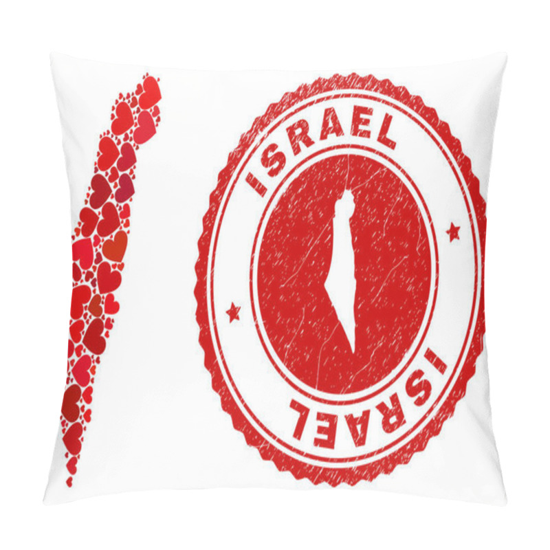 Personality  Heart Mosaic Israel Map And Grunge Stamp With Map Inside Pillow Covers